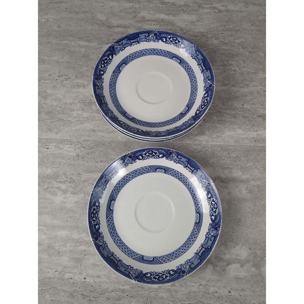 Royal Cuthbertson Blue Willow Saucers, Set Of 4,‎ 6"